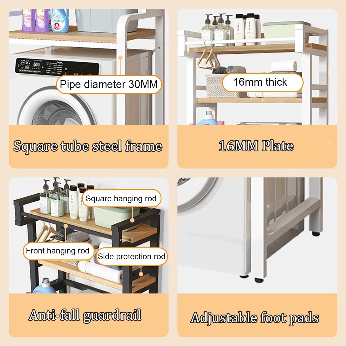 Over Washer and Dryer Shelves,Washing Machine Storage Rack,Drum Washing Machine Cabinet,Storage Rack Over Washing Machine Storage Unit,for Bathrooms Laundry Rooms Balconies(Brown,4