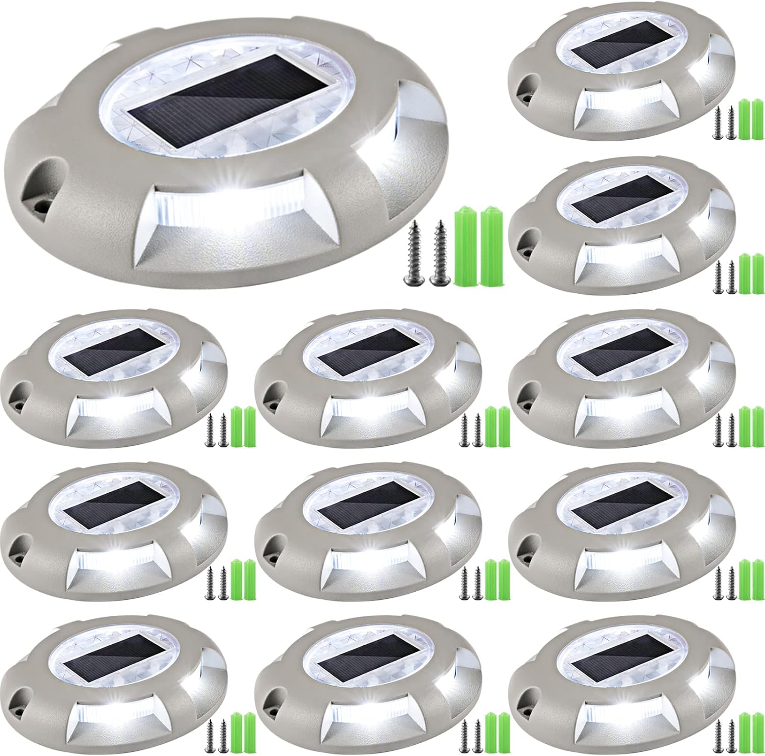 12 Pack Solar Driveway Lights Bright White Solar Deck Lights IP68 Waterproof for Step Sidewalk Garden Ground Pathway Yard