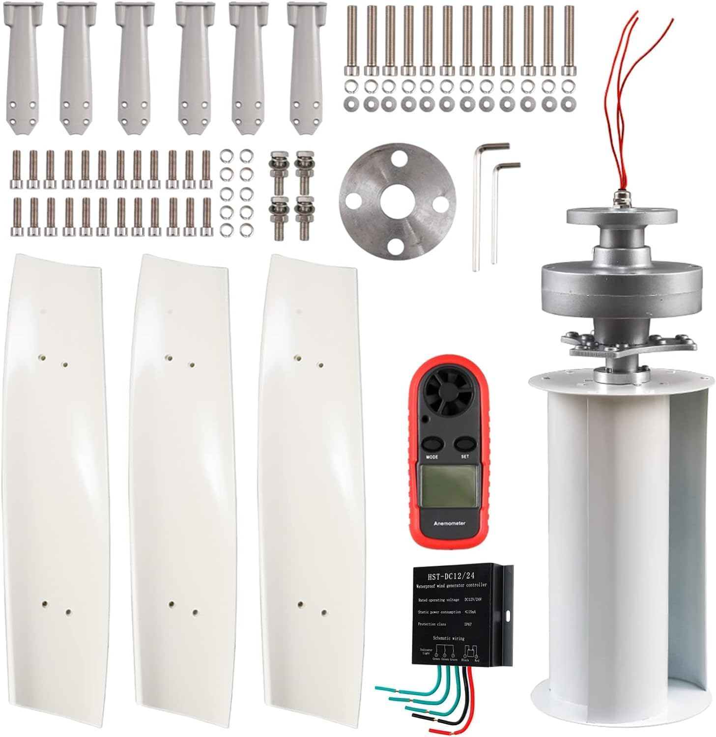 9000W Vertical Axis Wind Turbine Generator, 3 Phase Household 3 Blades Windmill for Home Street Lamps,with Hybrid Charge Controller