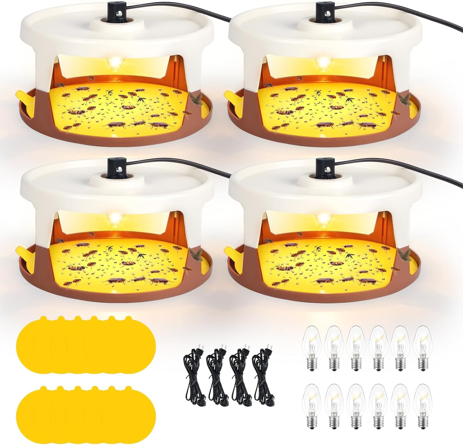 Flea Traps for Inside Your Home, Flea Light Trap for Indoor Flying Insect Control Trapper with 12 Bulbs, 12 Sticky Pads Refills Bed Bug Trap for House Indoor