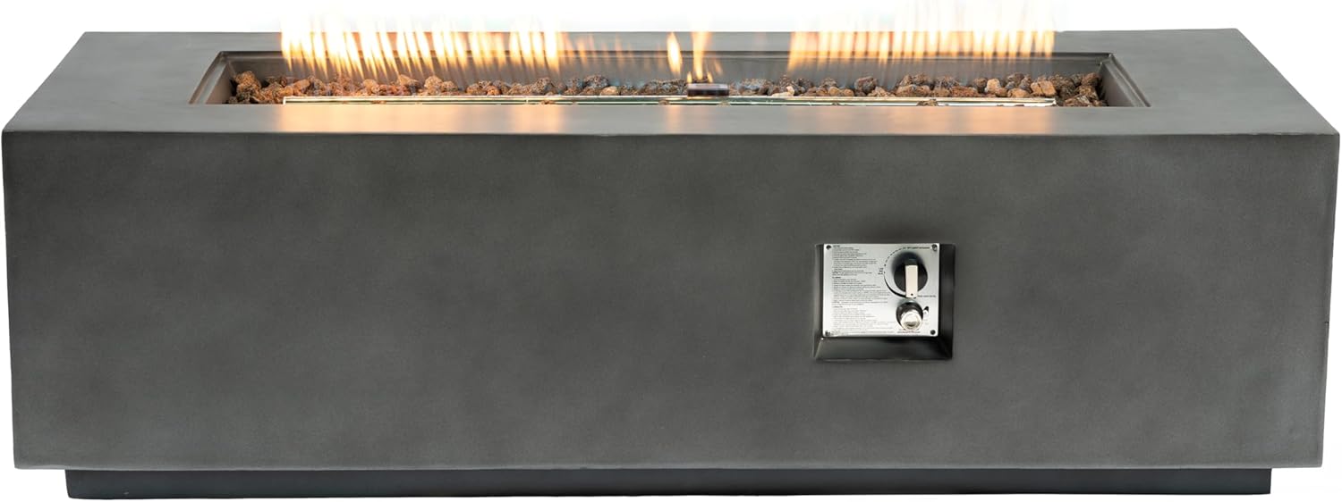 60 Inches Outdoor Rectangle Propane Fire Pit Table, 50,000 Btu Concrete Fire Table with Auto-Ignition, Dark Gray Lava Rocks & Cover Included – 1 Door Design (1 Doors)