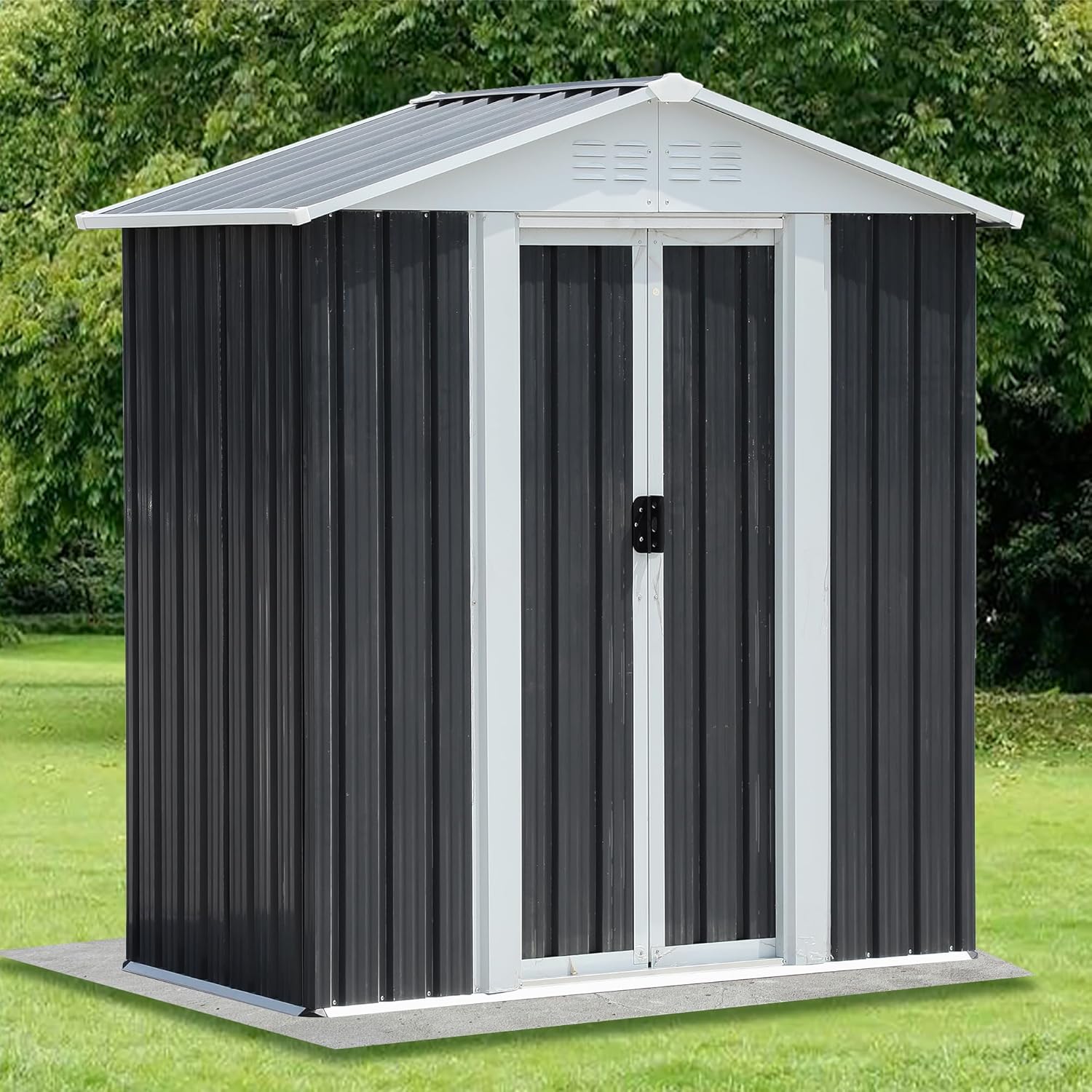 5x3 FT Metal Outdoor Storage Shed - Zinc Plated & Aluminum Alloy Frame Garden Shed with Lockable Doors & Sloped Roof for Tools, Bikes, Pet House (62.2