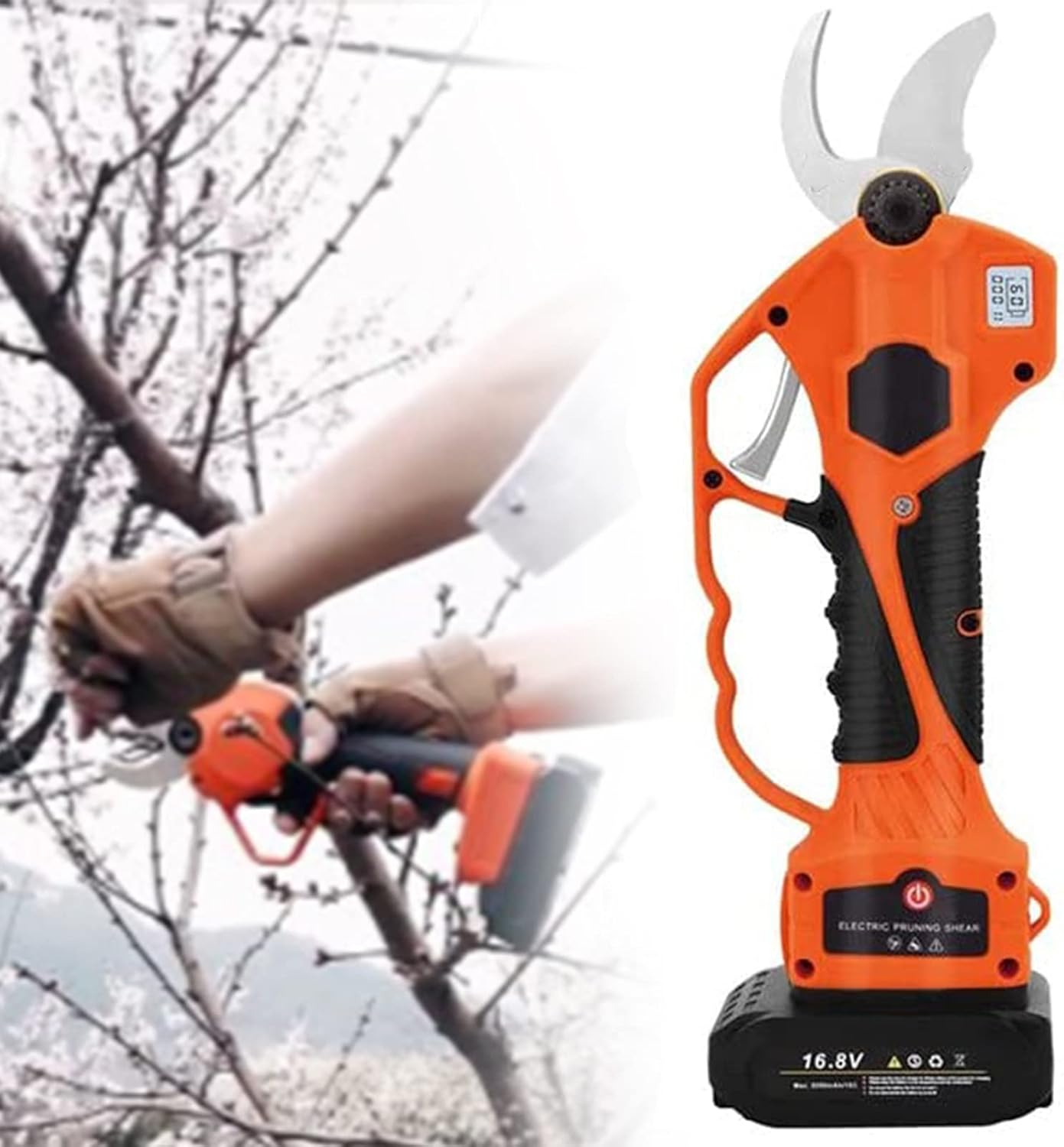 Cordless Electric Pruning Shears,Tree Branch Pruner Lithium Battery Powered,with 6.2 Foot High Reach Extension Pole,LED Display Screen,for Garden and High Branch Pruning,