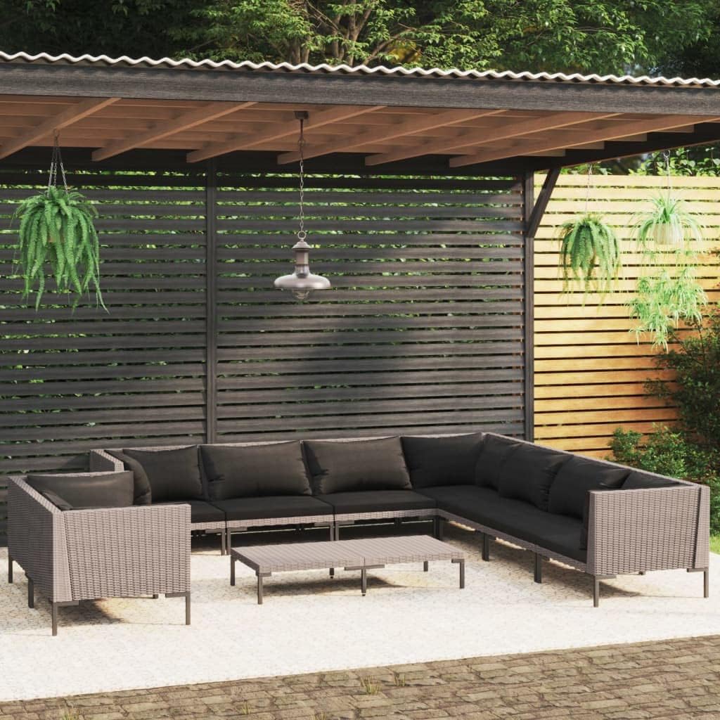 Furniture Sets 10 Piece Patio Lounge Set with Cushions Poly Rattan Dark Gray,Outdoor Rattan Patio Lounge Set with Comfortable Cushions and Sturdy Steel Frame Garden Conversation Sets