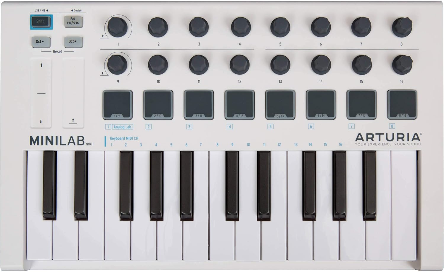 Arturia - MiniLab MkII - Portable MIDI Controller for Music Production, with All-in-One Software Package - 25 Keys, 8 Multi-Color Pads