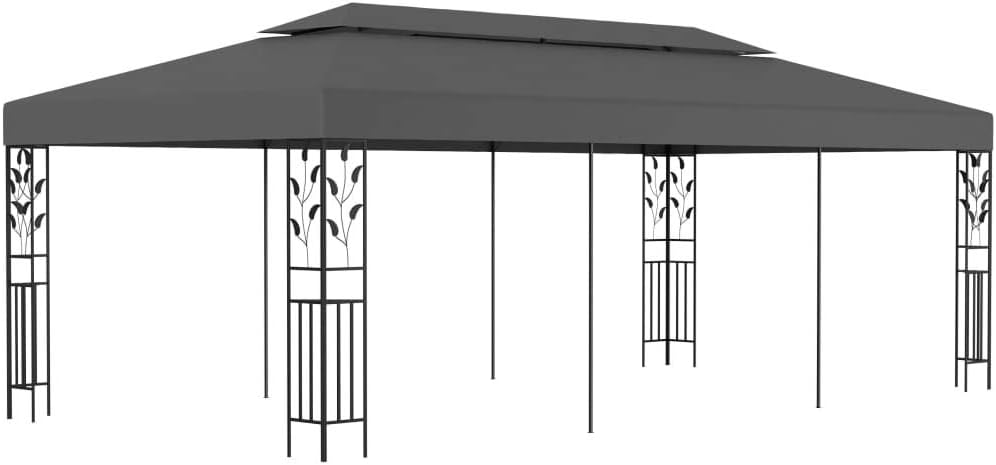 Gazebo 9.8'x19.6' Anthracite,Elegant Gazebo with Ornate Floral Details for Outdoor Gatherings Outdoor Structures, Outdoor Canopies, Gazebos
