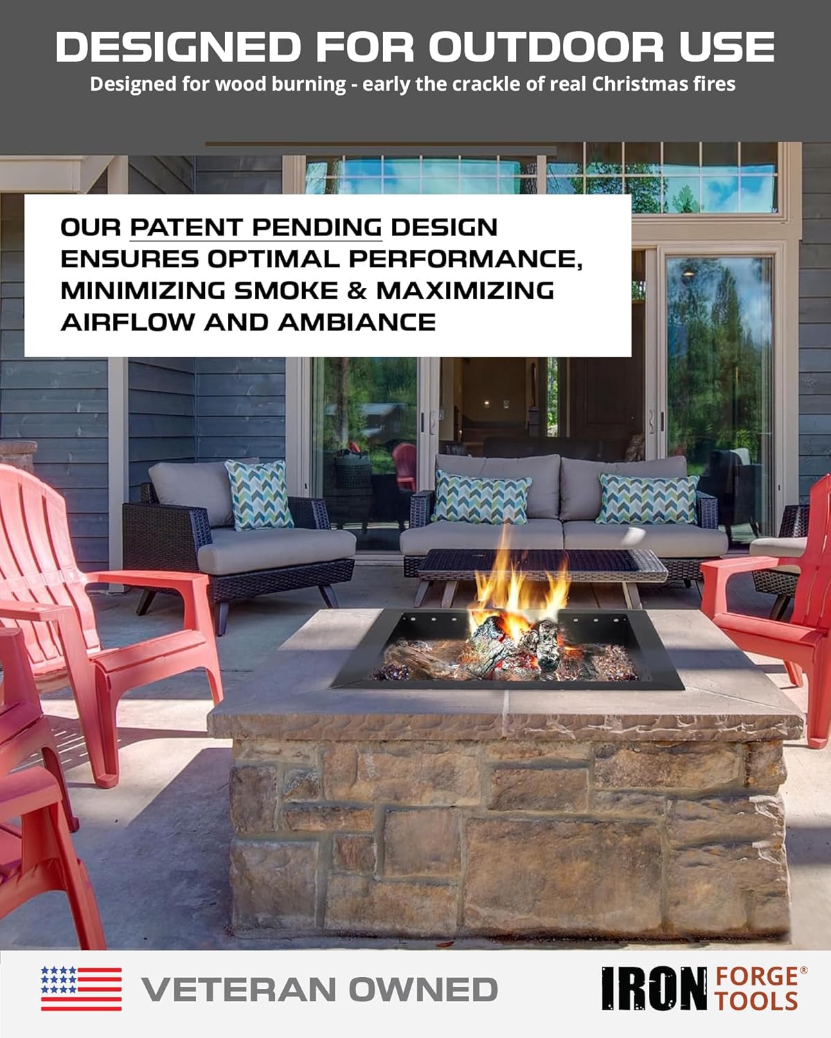 Iron Forge Tools Square Fire Pit Ring 36 Inch Outer/30 Inch Inner - Outdoor Heavy Duty Metal Smokeless Fire Ring Insert Liner - Patent Pending (36x30x10)