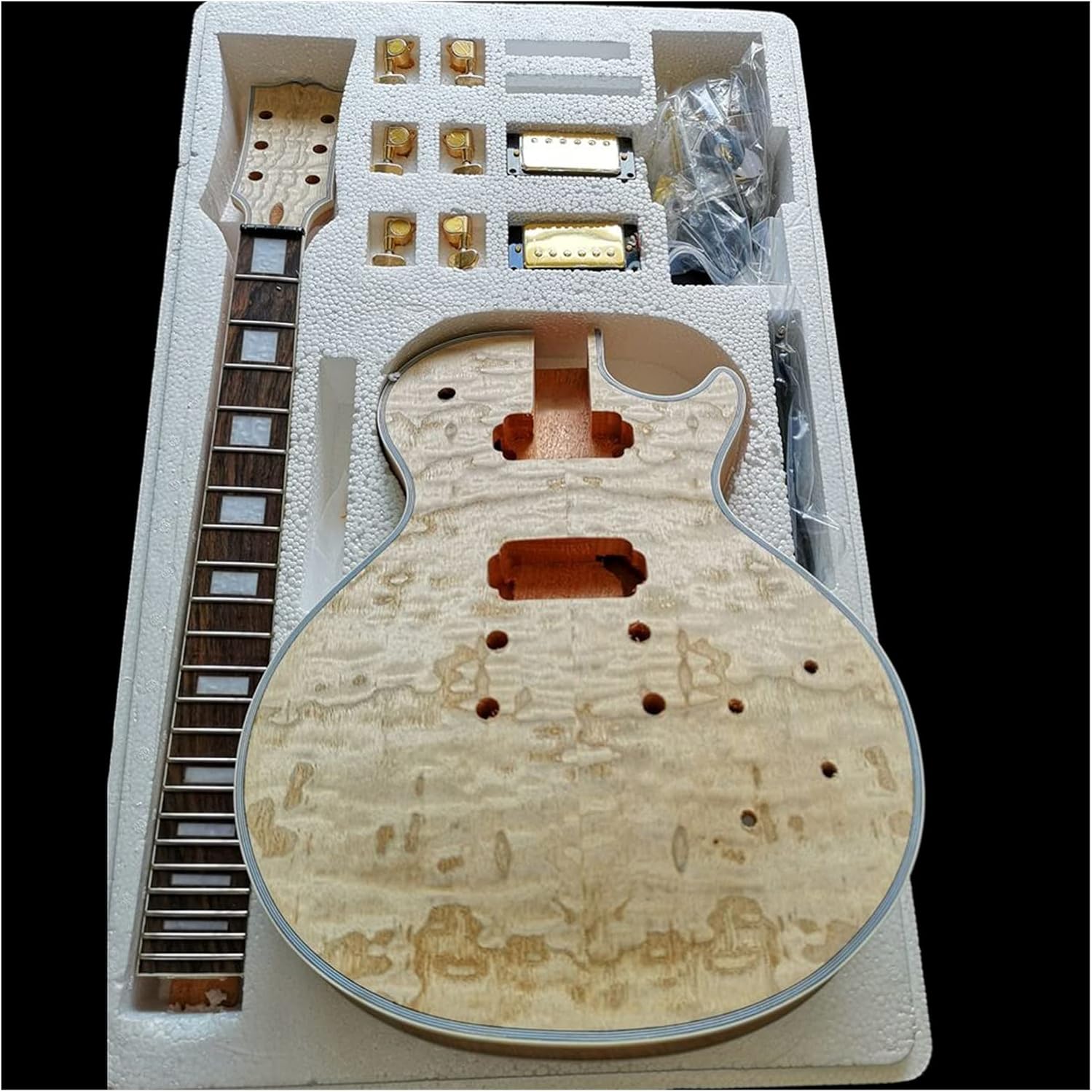 Electric Guitar Kit Flower Ash Willow Red Pear Production Material Accessories Veneer Peach Core Solid Wood Body DIY Guitar Kit (Color : 4)