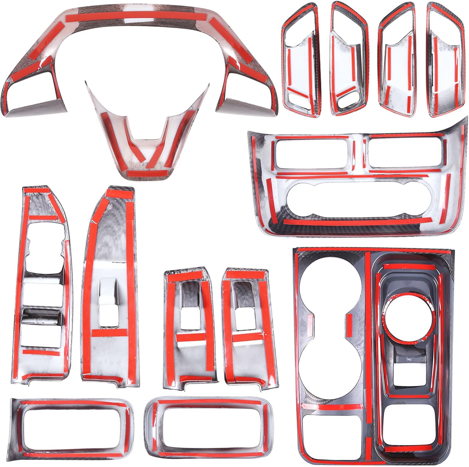 Car 14Pcs Interior Decoration Trim Set Compatible with Ford Maverick 2022-2024 Center Console Gear Shift/Side Outlet Vent/Door Handle/Window Lift/Steering Button Panel Protector Cover ABS Accessories