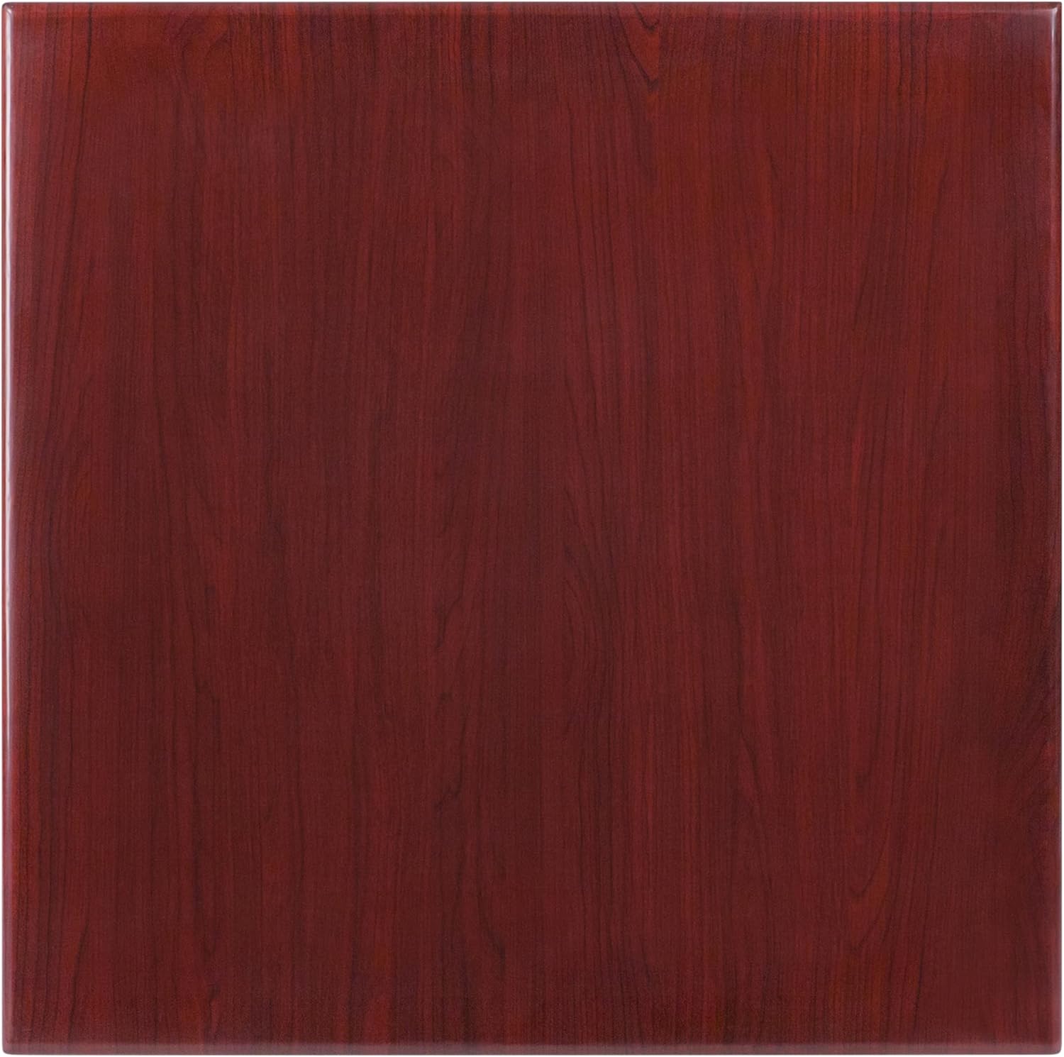 Flash Furniture Glenbrook 24'' Square High-Gloss Mahogany Resin Table Top with 2'' Thick Drop-Lip