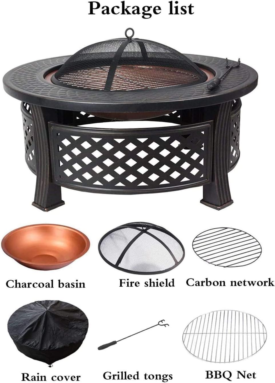 Garden Fire Pit Grill Bowl Grill Barbecue Rack Outdoor Fire Pit,31 Inch Large Bonfire Wood Burning Patio & Backyard Firepit for with Spark Screen Poker and Round Fireplace Cover