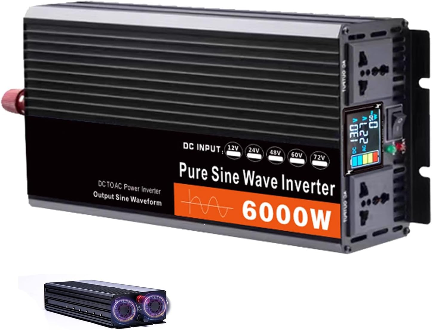 24V to110V 60HZ,Pure Sine Wave Inverter 6000W, Car Power Inverter DC 12V 24V 48V 60V 72V to AC 110V/220V 2AC Outlets for Hurricanes, Power Outages, Dc 72V,AC 220V 60Hz