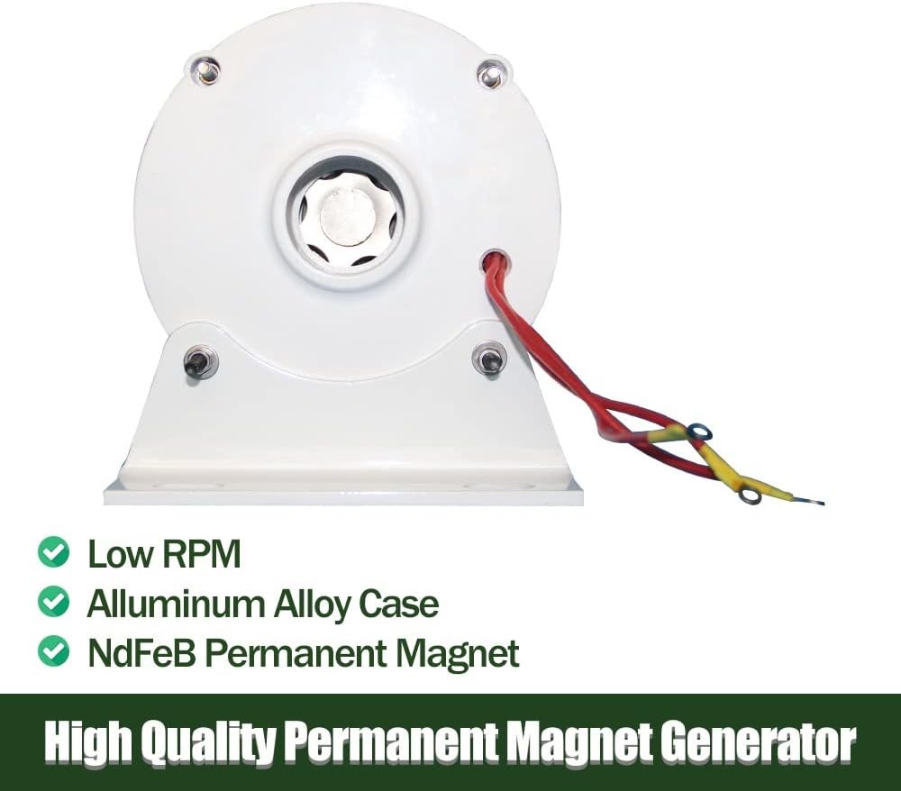 Wind Turbine, 400W 600W 12V 24V 3 Phase Gearless Permanent Magnet Generator for Wind Water DIY Horizontal Wind(with Base,12V_600W)