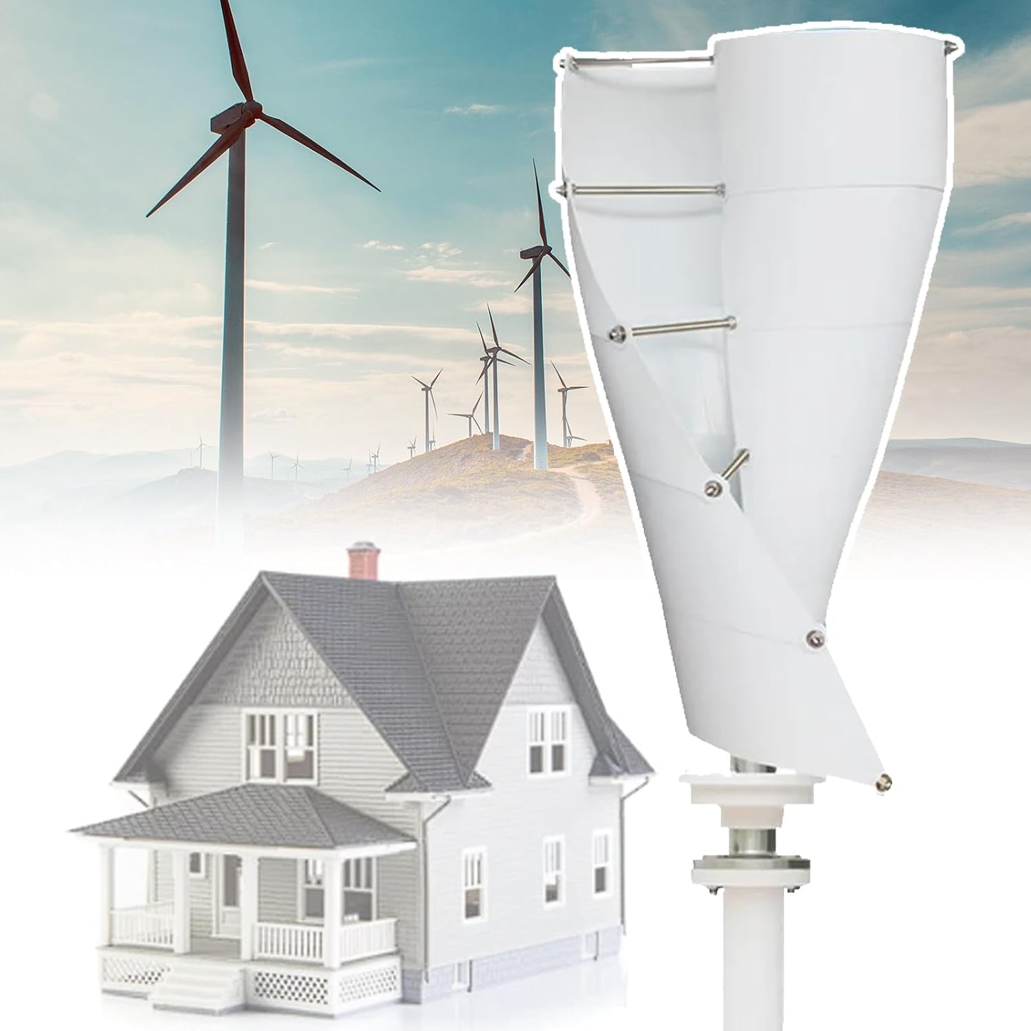 360°Windward Wind Turbine,12V 24V 48V 5000W Vertical Aluminum Alloy Wind Generator for Boats, Terraces, Cabins or Street Lights,12V