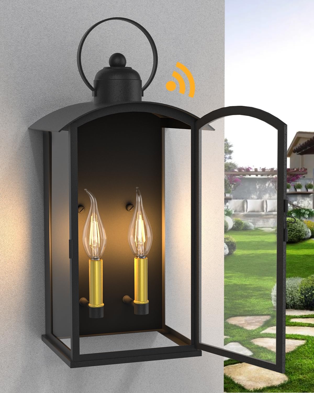 19.7IN Outdoor Wall Light Fixtures, Dusk to Dawn Exterior Lanterns Waterproof, Large Porch Sconces Wall Mounted Lighting, Modern Matte Black Front Open Window Wall Lamps for Patio