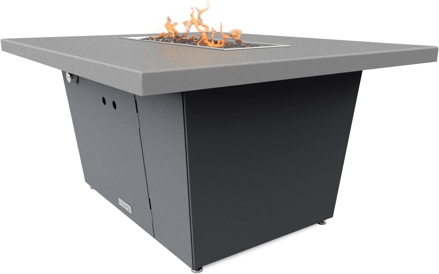 COOKE Palisades Rectangular Fire Pit Table - 52x36 - Chat Height - Natural Gas - Hilltop Grey Powdercoat Top with 3cm Edge - Grey Texture Powdercoat Base