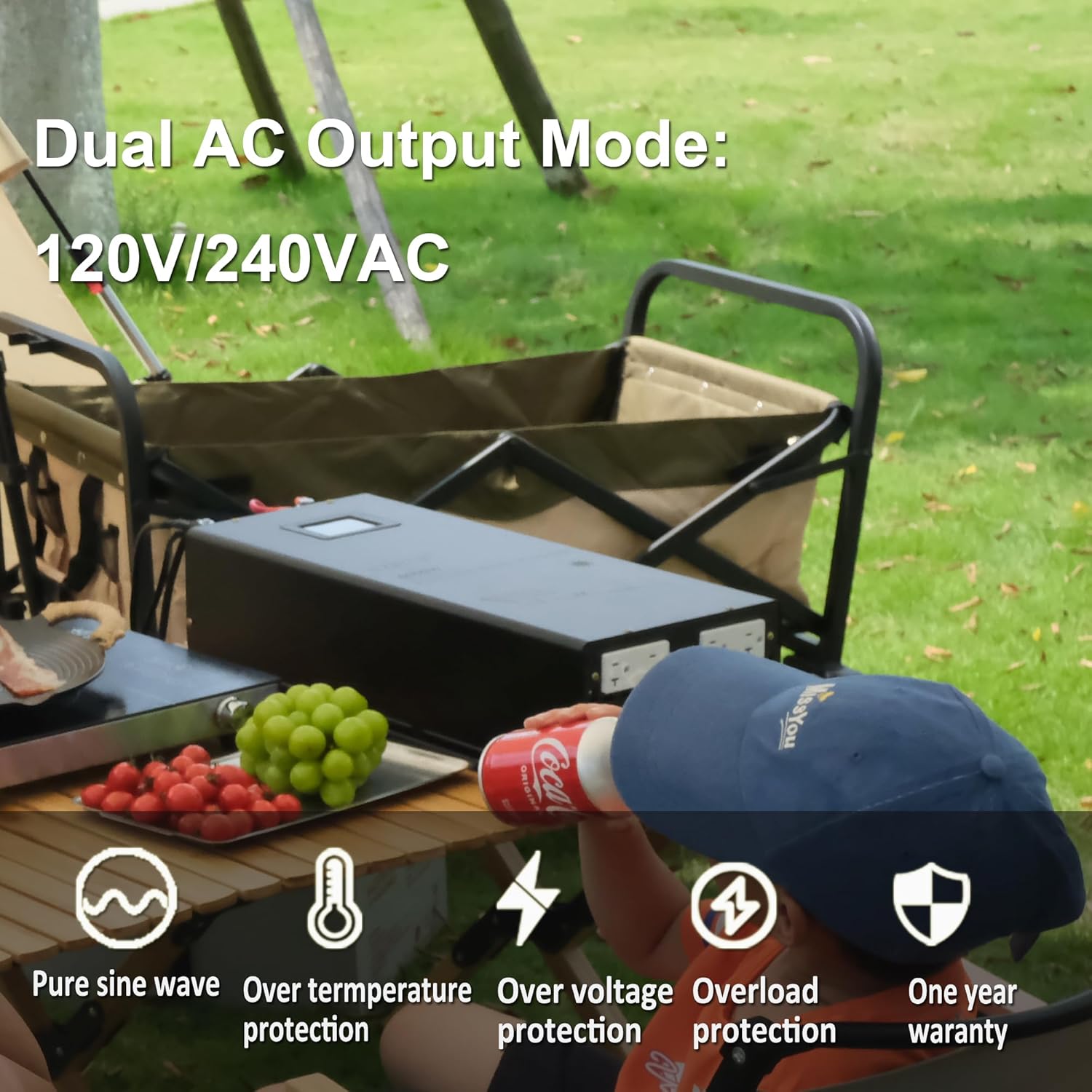 WZRELB 2500W 48V Pure Sine Wave Inverter, 48V DC to 120V/240V Split Phase Power Inverter, 5KW Surge, 5 AC Outlets, AC Hardwire Terminal, High Efficiency up to 91.6%, Wireless Remote