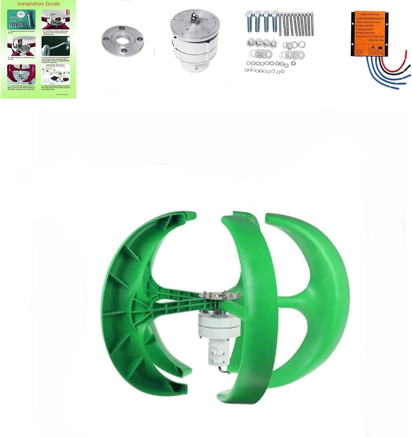 LiuSj JUnSt Low Noise Vertical Wind Generators,12000W Household Wind Turbine No Noise Low Speed Start Up with Controller for Home Boat Streetlight Roof(5 Blades),48v