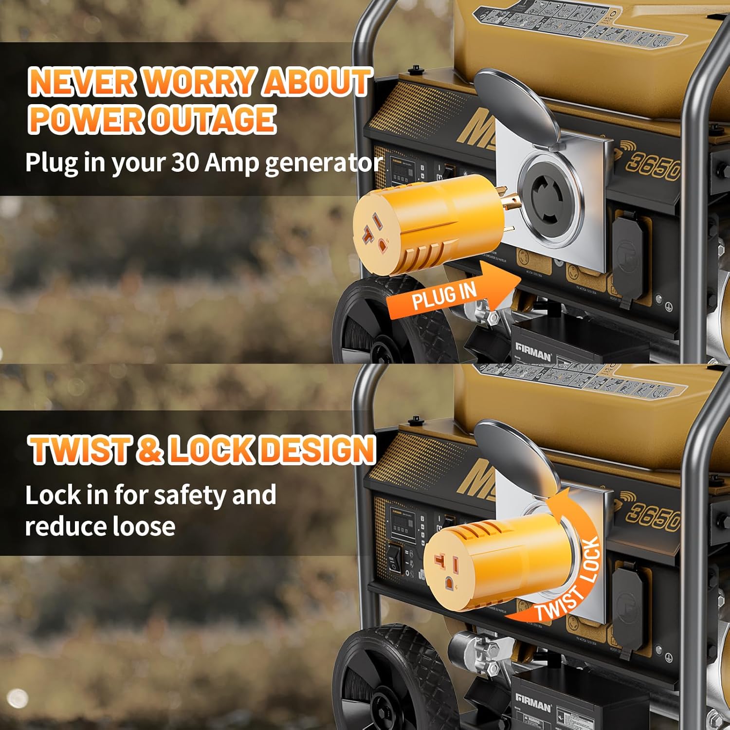 Marine Shore Power Dogbone Adapter, Marine 50A SS2-50P to 30A L5-30R with Locking Ring, NEMA L5-30P to 5-15/20R RV Generator Adapter Marine 30 Amp to 110 15 Amp Household Regular,