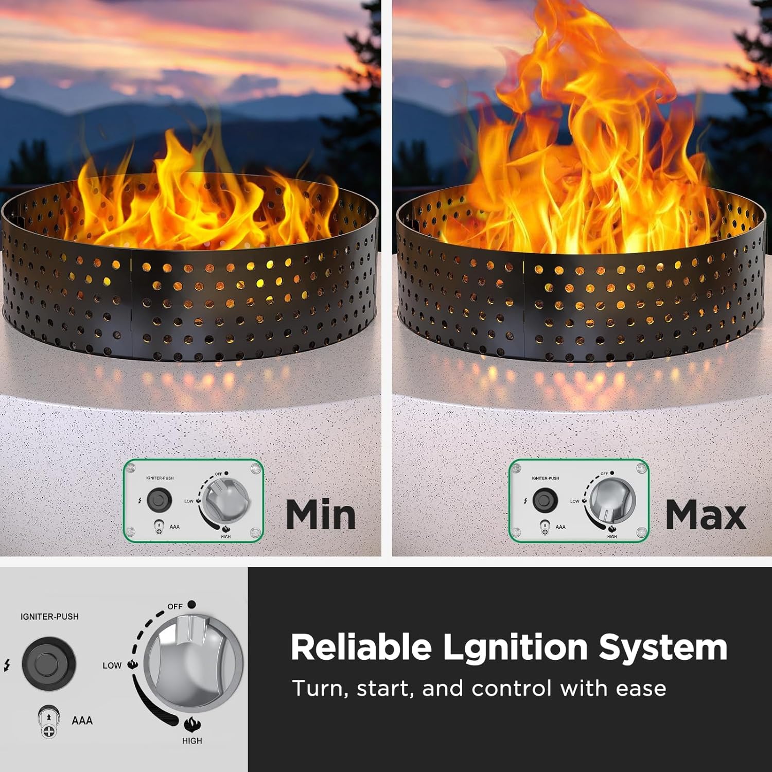 Ciays 29″ Propane Fire Pit Table with Windproof Guard, 50000 BTU Fire Pit Table, CSA-Certified, Outdoor fire Table with Durable Terrazzo Coating/Lava Rocks/4 Stable Adjustable Legs, Garden, White