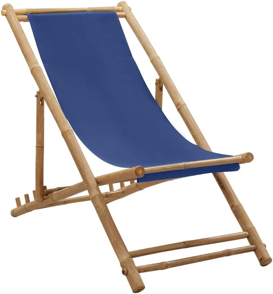 Patio Chair Deck Chair Bamboo and Canvas Navy Blue
