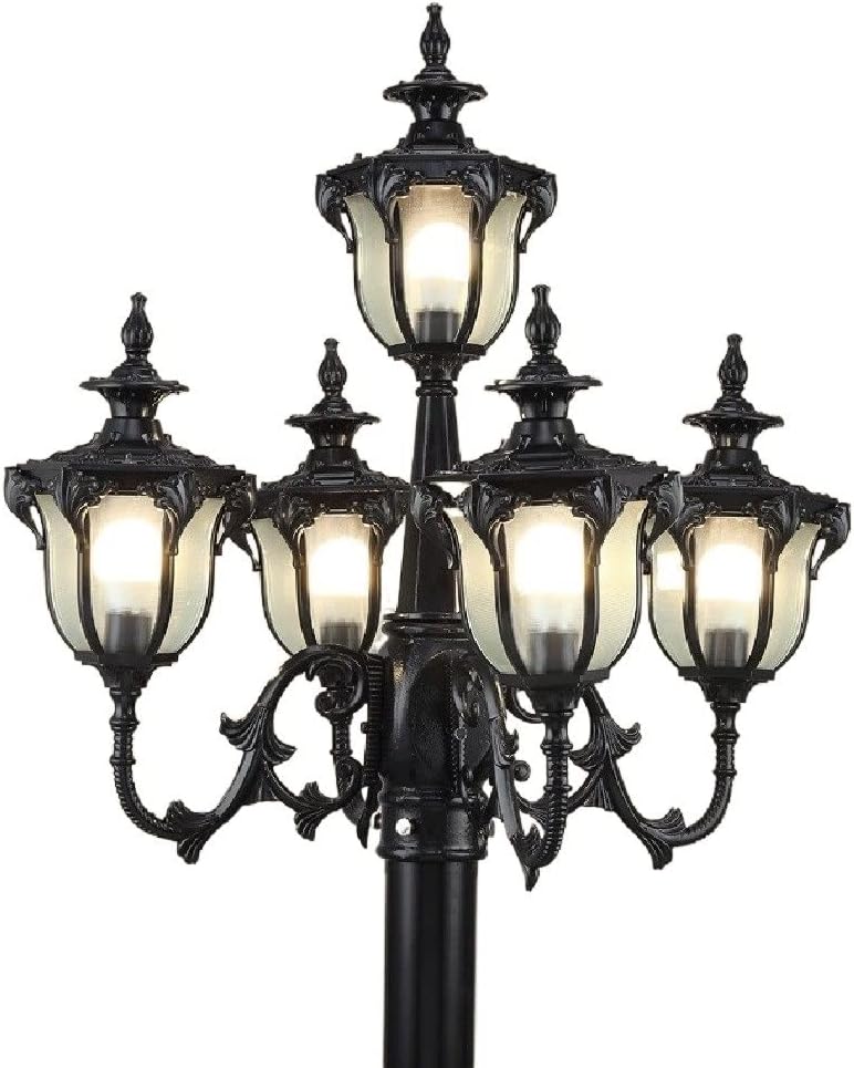 Creative 5-Lights IP55 Waterproof Glass Lantern Outdoor Street Light n Retro Aluminum Landscape Pillar Lamp Courtyard Lawn Post Lighting Villa Garden Antique High Pole Post Lamps