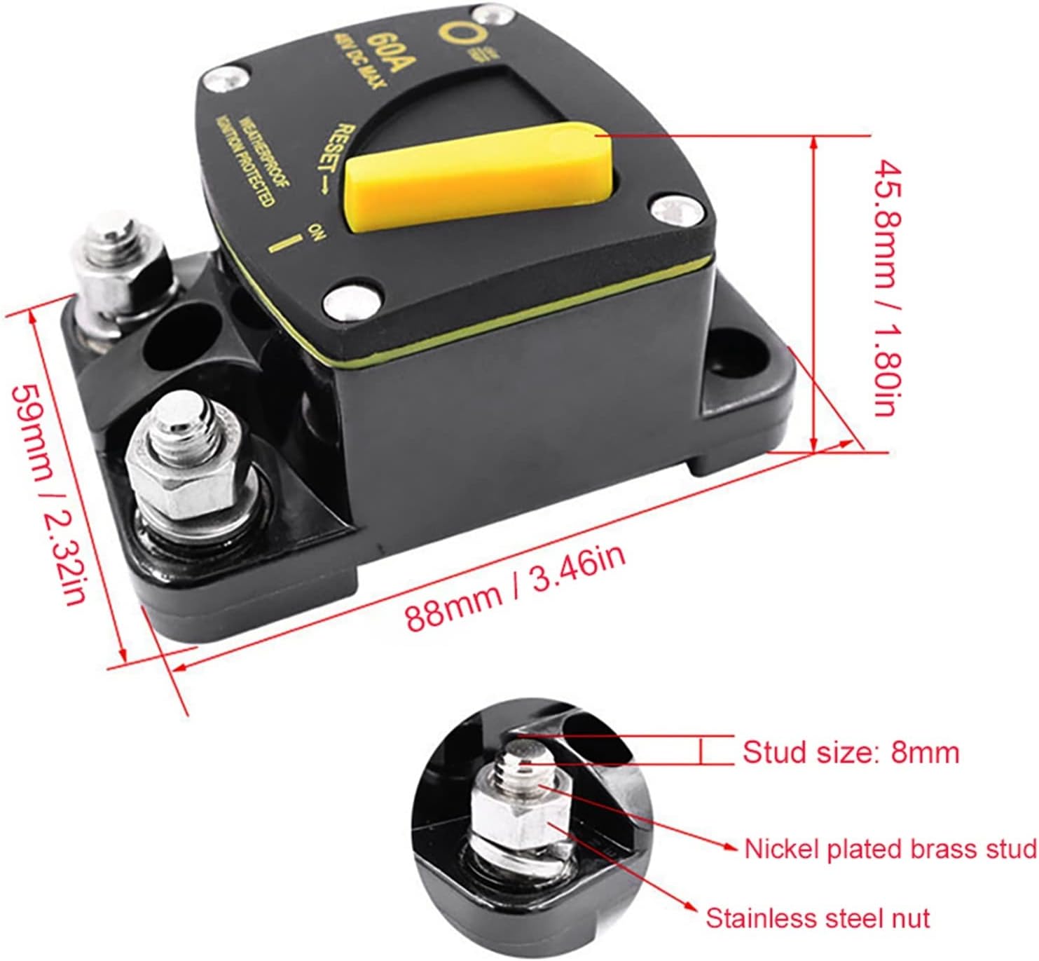 50A 60A 80A 100A 150A 200A 250A 300A AMP Circuit Breaker Fuse Reset 12-48V DC Car Audio Amplifier Breaker Waterproof 2022(Color:150a)