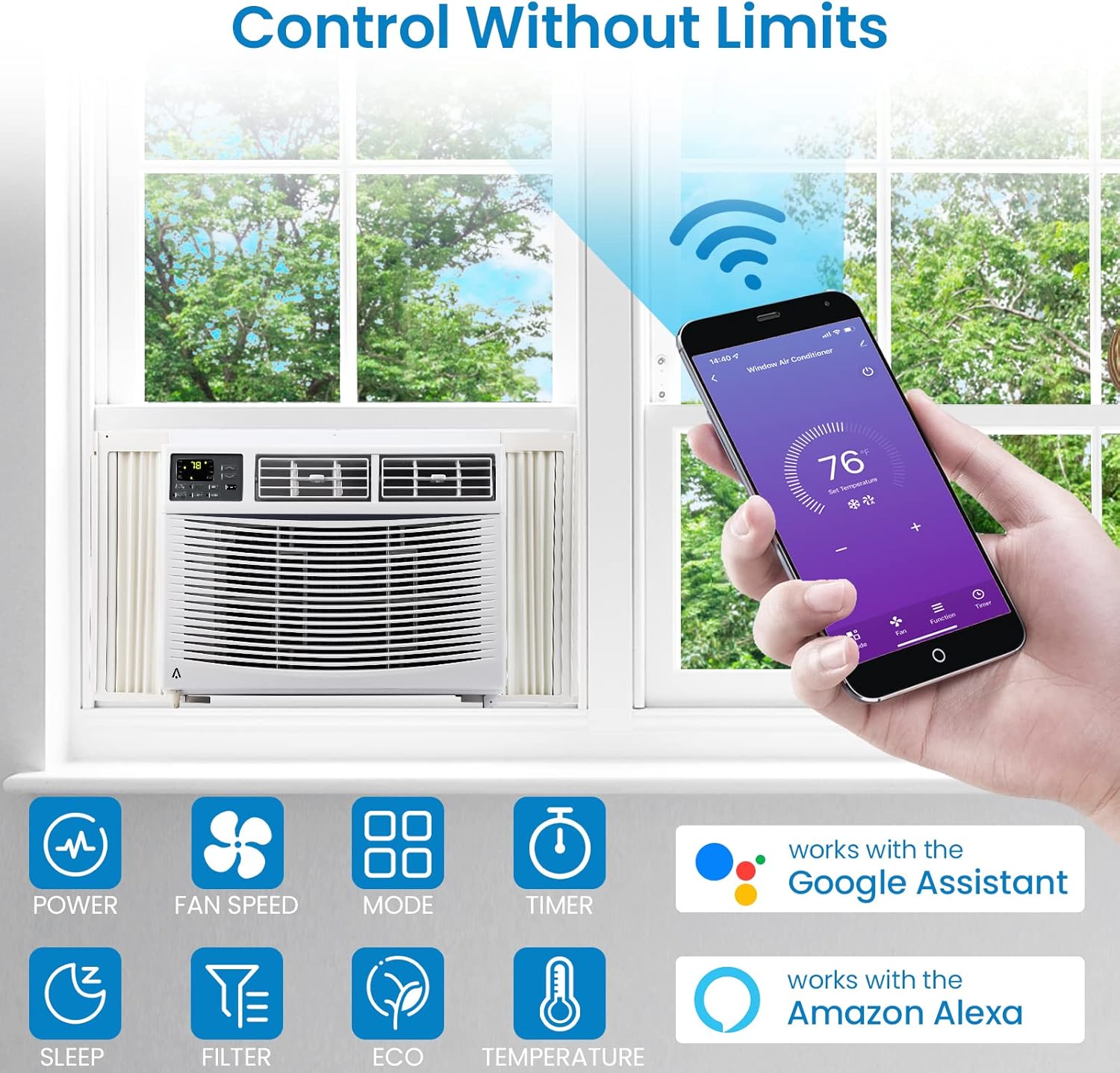 Acekool 10000 BTU Smart Window Air Conditioner, Window AC Unit with Remote/App Control and Dehumidification Function, Energy Savings, Quiet Operation, Cools 350 Sq.ft, 110-115V