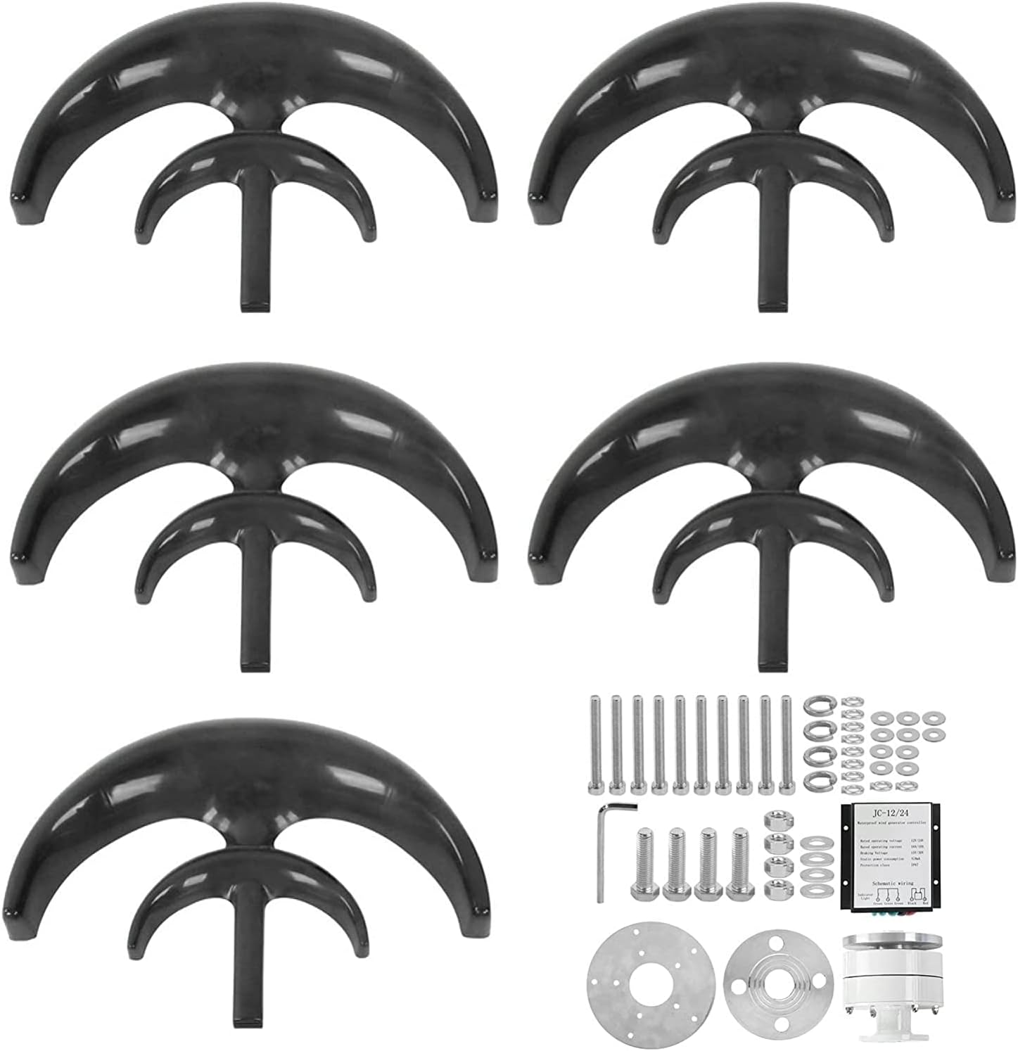 12V/ 24V 2000W Wind Turbine Generator Kit, 5 Blade Vertical Axis Wind Generator Kit Electricity Producer Equipment for Home, Boat