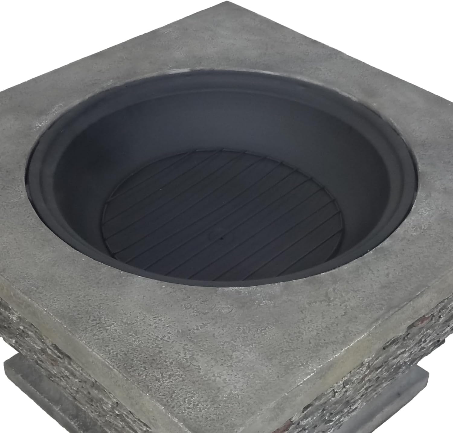 Penau 32 Inch Lightweight Square Fire Pit - Durable MgO Construction, Handcrafted Details, Grey Finish, No Assembly Required - Ideal for Patio Gatherings