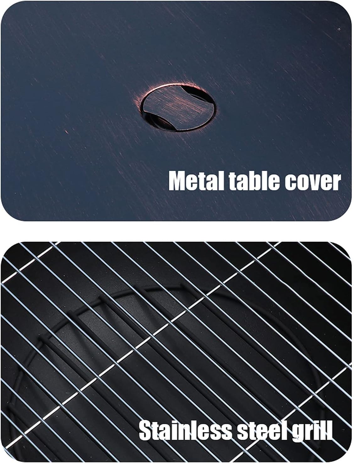 3 in 1Outdoor Party BBQ Fire Pit Table & Grill, Round Wood Burning Fire Pit, Outdoor Garden Heaters with Grill Grate, for Camping/Heating/Bonfire and Picnic