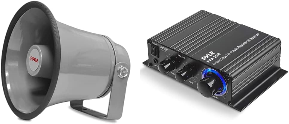 Pyle Indoor/Outdoor PA Horn Speaker - 8.1” Portable PA Speaker & Home Mini Audio Amplifier - 60W Receiver