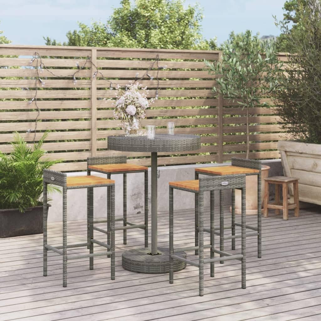 5 Piece Patio Bar Set Gray Poly Rattan&Solid Wood Acacia, Garden Bar Set: Style and Comfort for Outdoor Living Patio Furniture Sets, Outdoor Furniture Sets