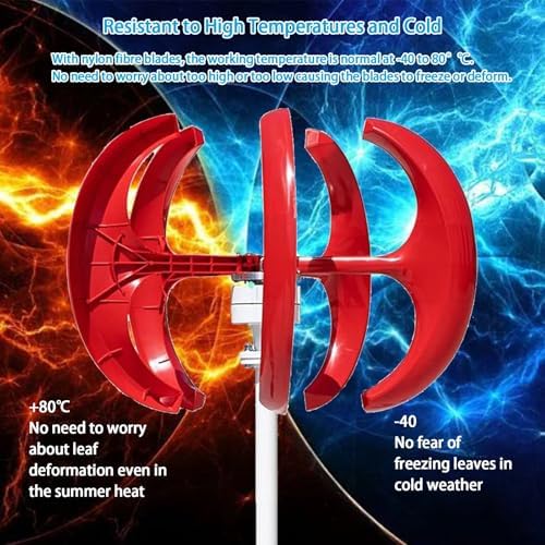 16000W Vertical Wind Turbine Kit for Home Use, 12V/24V/48V Silent Horizontal Wind Power Generator with 5 Blades & Controller (Red) - Eco-Friendly Energy Solution