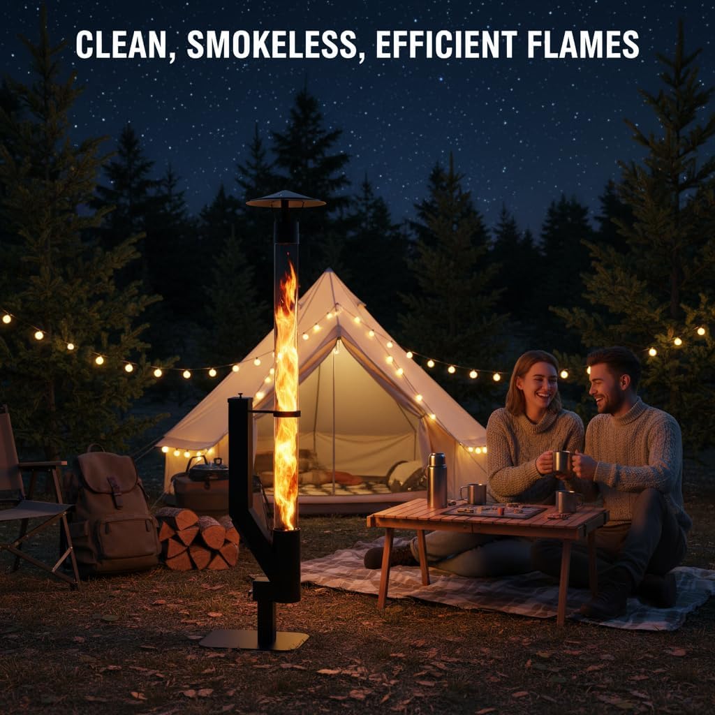 yoyomax Wood Pellet Patio Heater, Outdoor Pellet Heater, Portable Wood Pellet Fire Pit with Ash Tray Patio Rocket Stove for Backyard Camping Garden Balcony, PH03