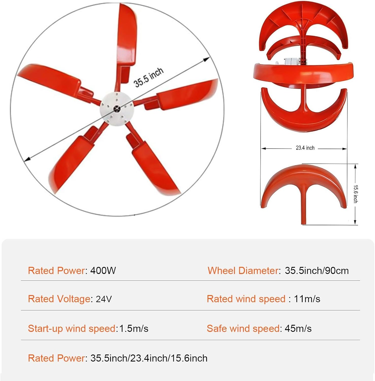 Wind Generators for Home Use - Wind Turbine with Controller, Flange Plate - 12 V/24 V 5 Leaves Windmill Generator Kit for Street Lighting, Home