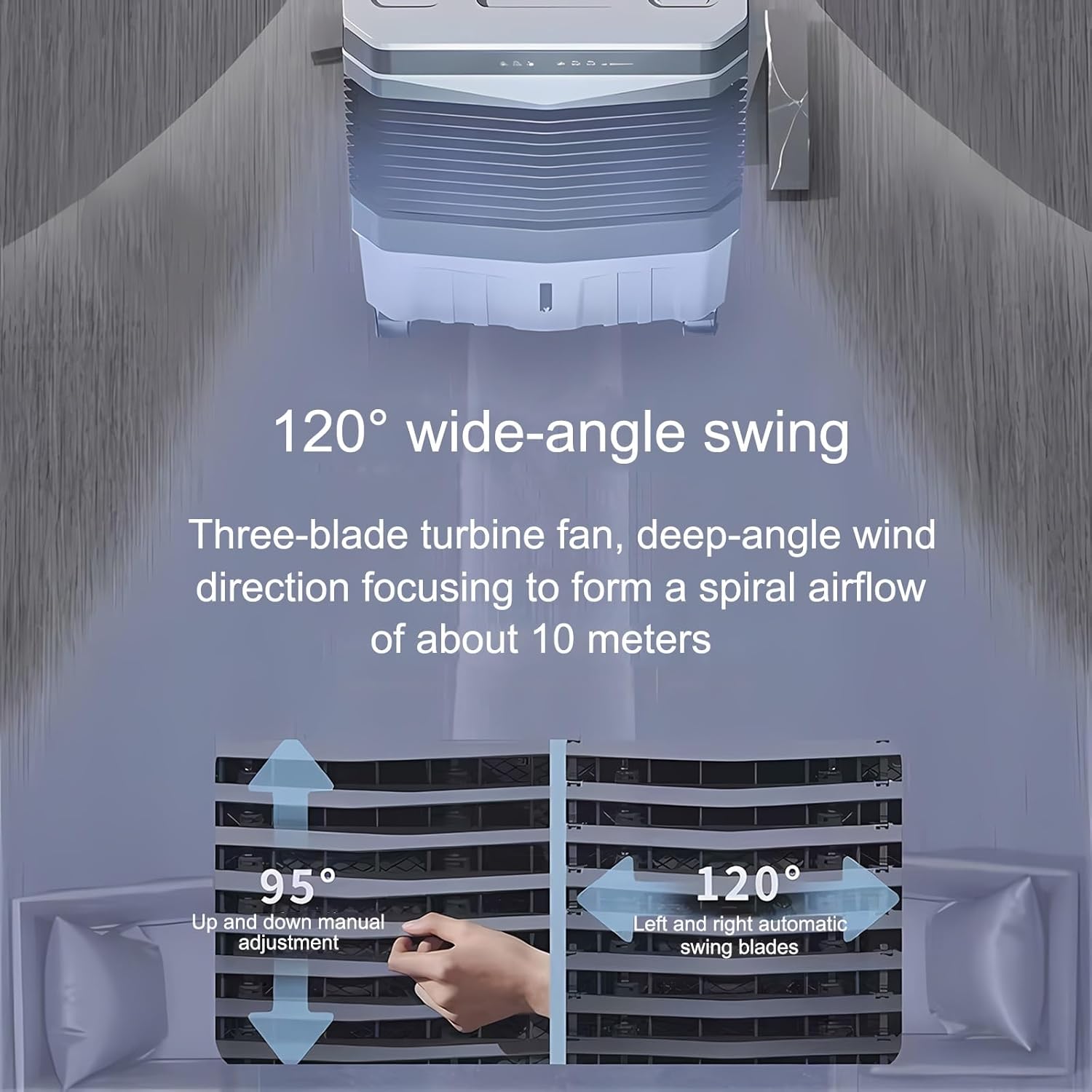 Commercial Evaporative Air Cooler Fan, Swamp Cooler Air Conditioner with 3-Speed, Large Water Tank, 120°Oscillation, Move The Scroll Wheel, Industrial Air Conditioning Fan for Room Outdoor(90x44x33cm/