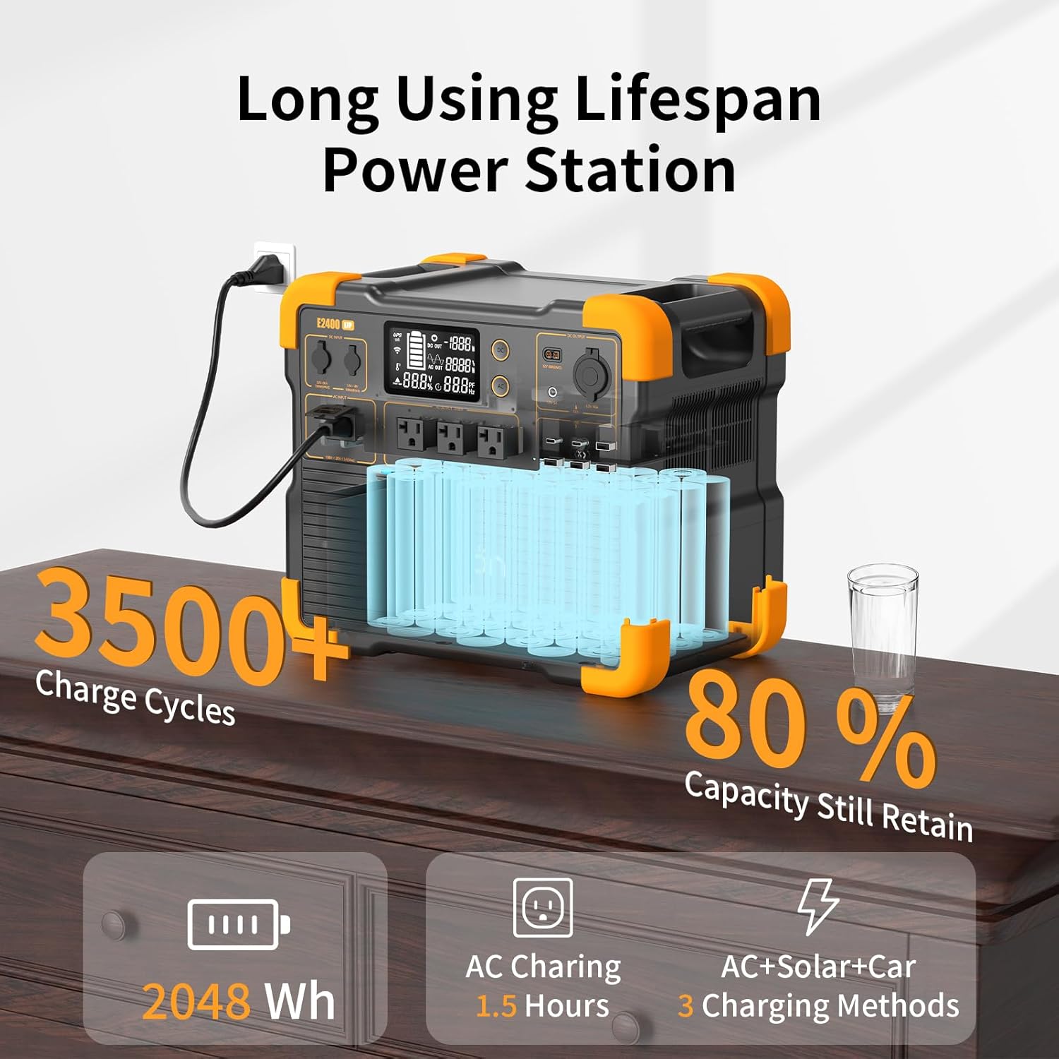Pecron E2400LFP Power Station with 3072Wh Extra Battery*2, Portable Solar Generator Set for RV, Camping, CPAP, Power Outage, Home Use in Winter, Big Capacity Power Supply 8192Wh, 2400W AC Output