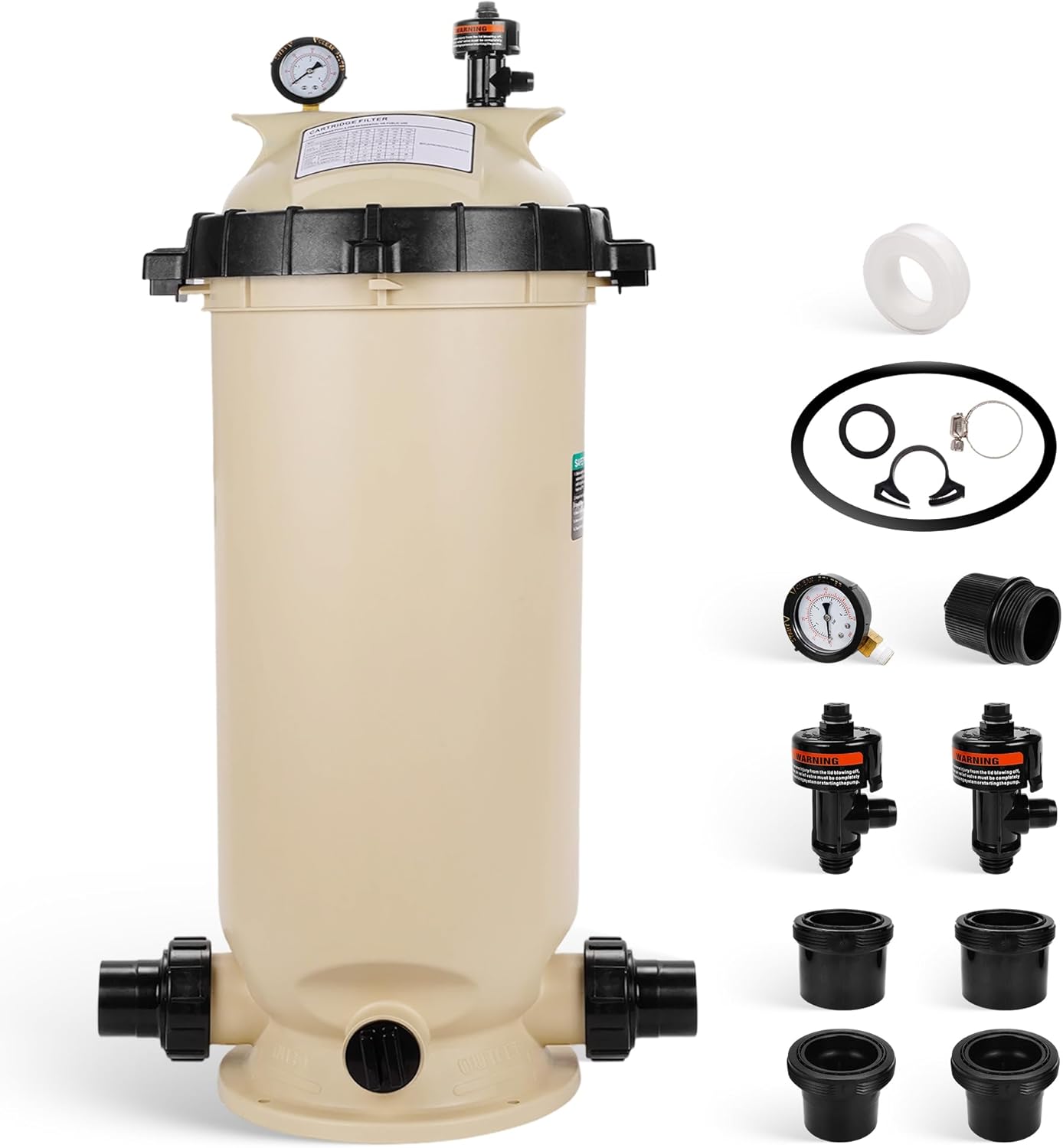 EC-160316 Cartridge Pool Filter Pump Assembly,100 GPM, 2-inch Ports,Compatible with Pentair Clean & Clear CC100,Almond Color for Above Ground Pools