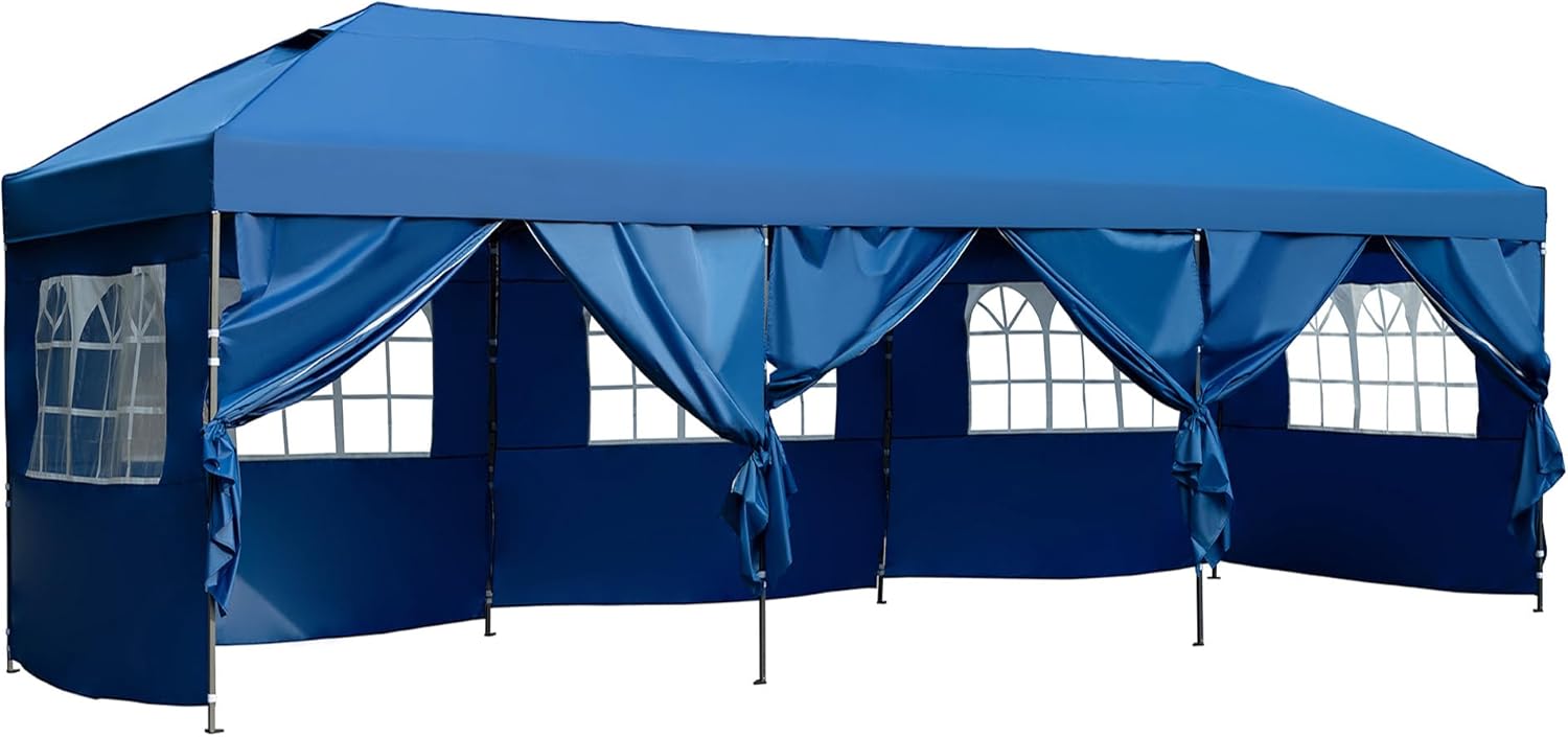 10x30 Pop Up Canopy with Sidewalls, Heavy Duty Outdoor Party Tent with Wheeled Bag, for Patio,Wedding, Backyard (Blue)