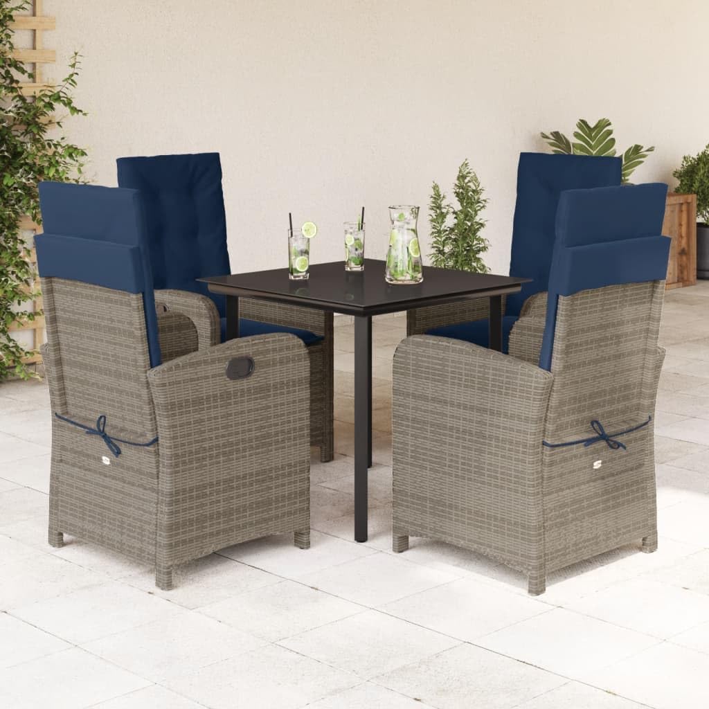 5 Piece Patio Dining Set with Cushions Gray Poly Rattan Garden Furniture