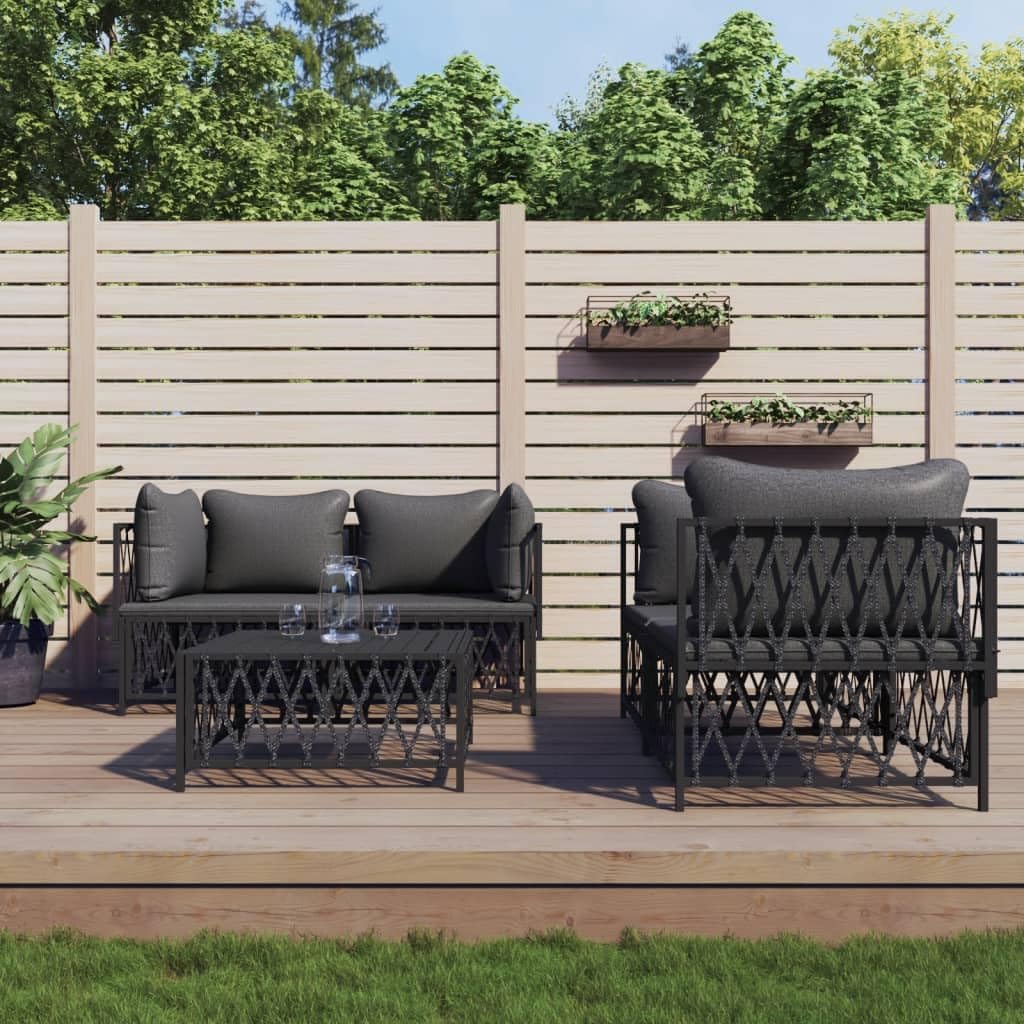 5 Piece Patio Lounge Set with Cushions Anthracite Steel,Cozy Patio Lounge Set: Durable & Modular for Outdoor Comfort Patio Furniture, Outdoor Furniture Sets