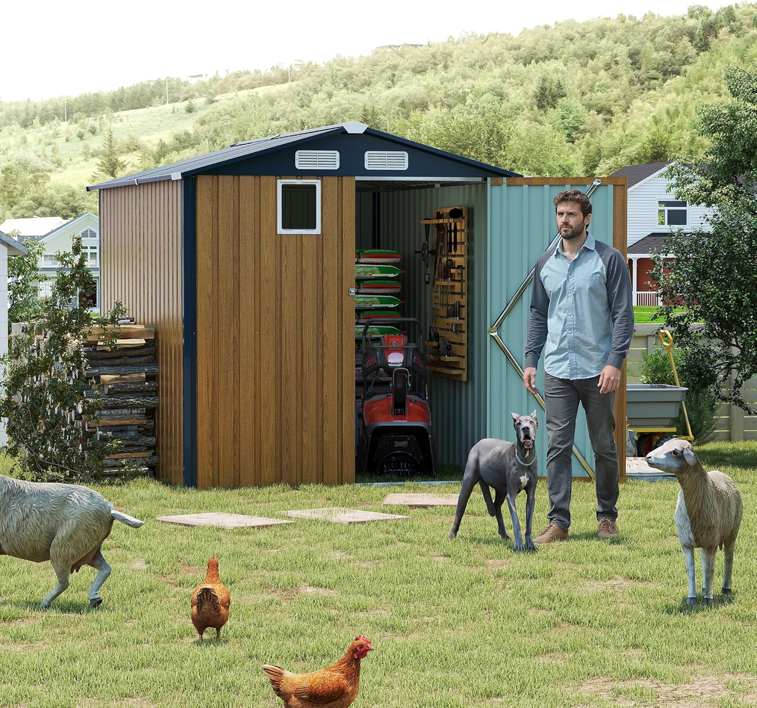 MyVoice 6x8 FT Outdoor Storage Shed for Backyard Organization - Heavy-Duty Metal Tool Shed with Lockable Doors, Weatherproof Steel Garden Shed for Bike, Patio & Utility Storage (Yellow)