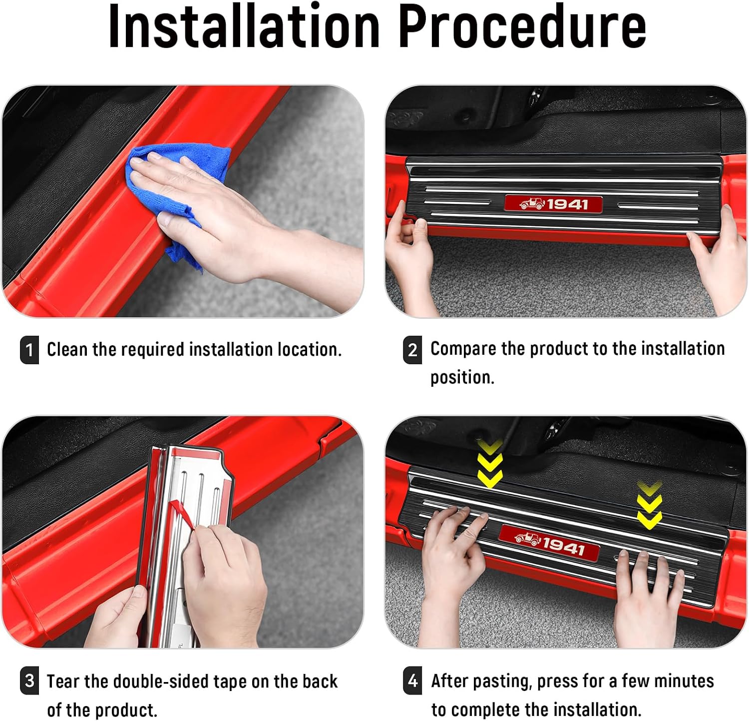 4PCS Door Sill Guards for Jeep 2018-2025 Wrangler JL JLU & 2020-2025 Gladiator JT Accessories Stainless Steel Material Red Trim Door Sill Protector Black Brushed Front Rear Door Entry Guard