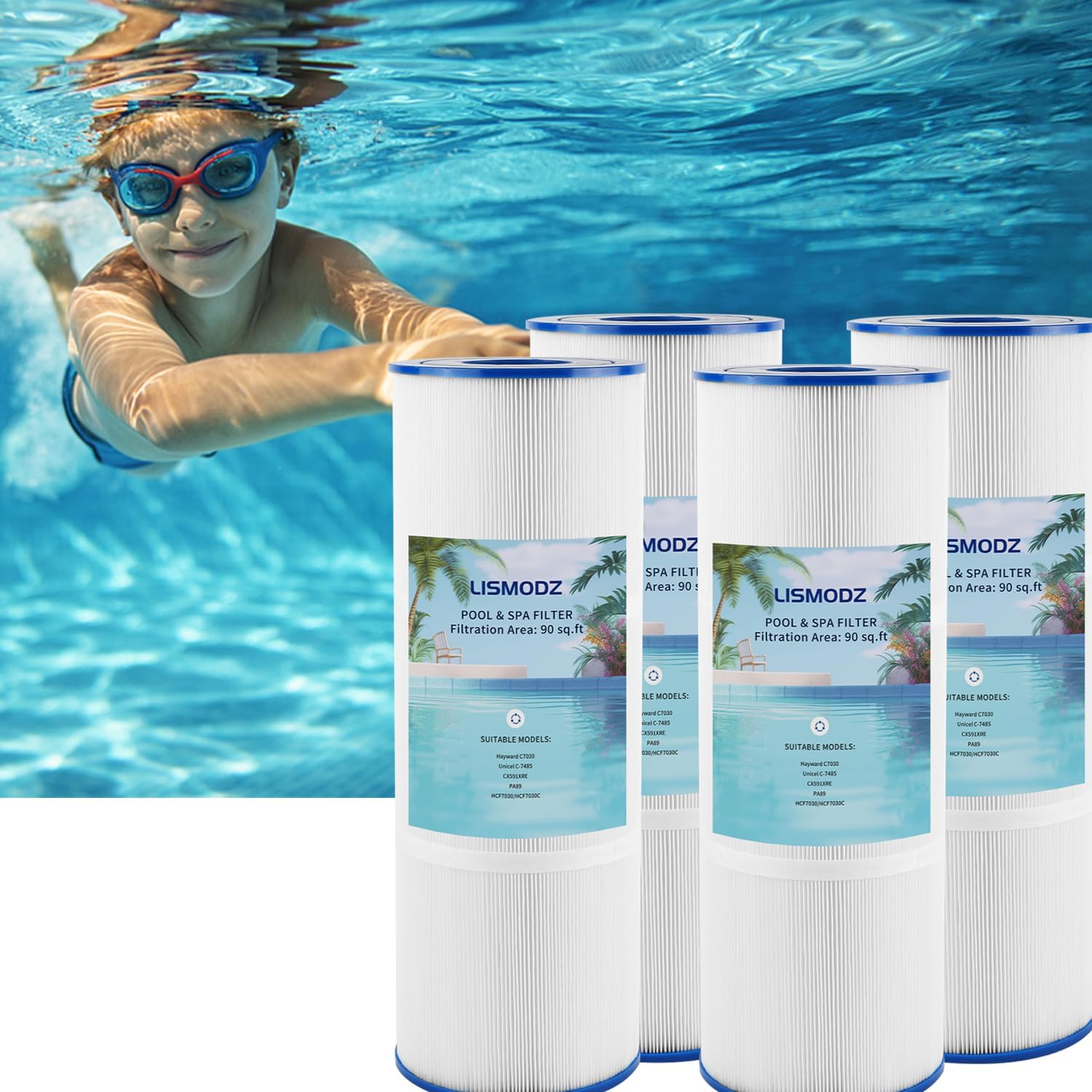 C7030 CX591XRE Pool Filter Cartridges Replacement, Compatible with Hayward SwimClear HCF7030 HCF7030C PA89, Unicel C-7485, Filbur FC-0009 (4-Pack)
