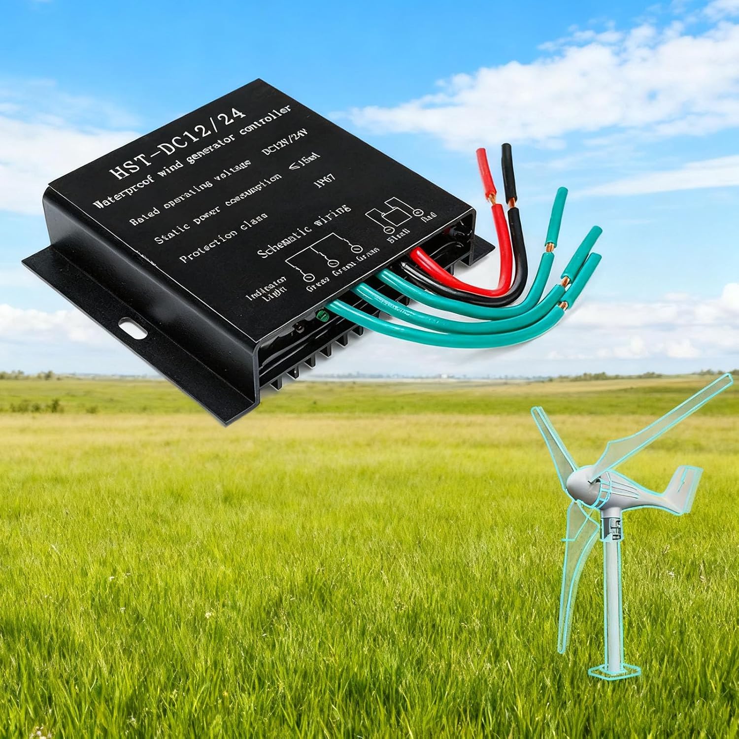 MPPT Wind Turbine Charge Controller 12V 24V 48V Auto Match, Mini Wind Generator Controller with IP67 Waterproof Suitable for 5000W Wind Turbine System,12V