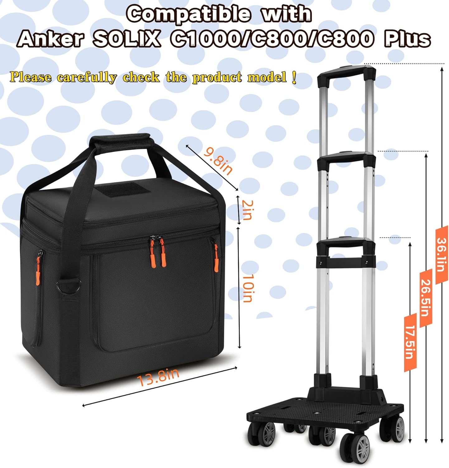 Carrying Case Compatible with Anker SOLIX C1000/C800/C800 Plus,Generator Covers with Wheels and Pull Rods,Power Station Bag with Side Zipper for Anker SOLIX(black, with wheels)