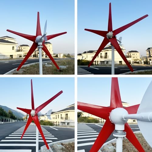 800W-1200W Wind Turbine Generator Kit - 12V/24V/48V MPPT Controller, Low Wind Speed (2.5m/s) Windmill, 5 Red Blades for Efficient Home Power Generation