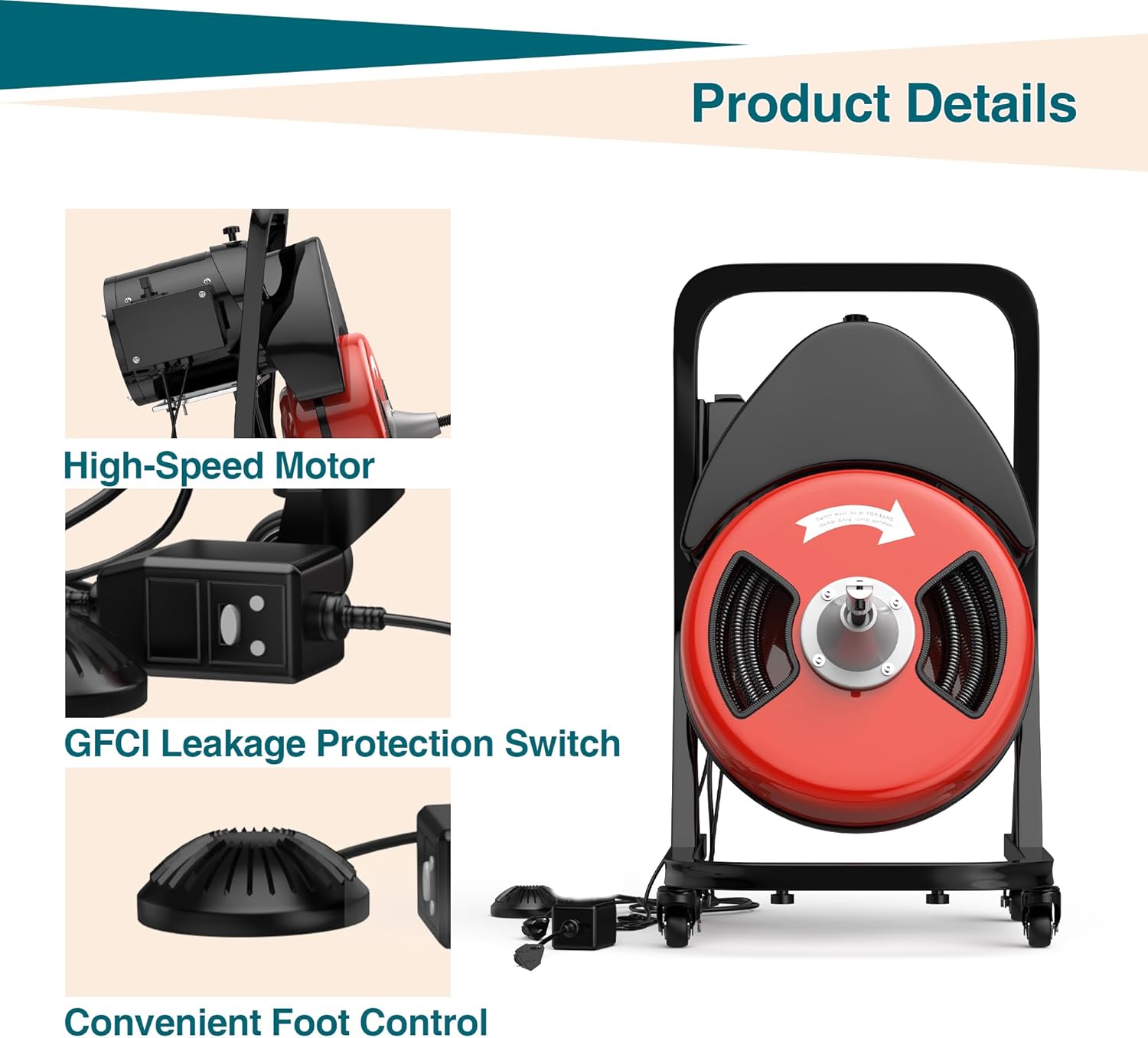 50Ft Heavy-Duty Drain Cleaner Machine, 1/2