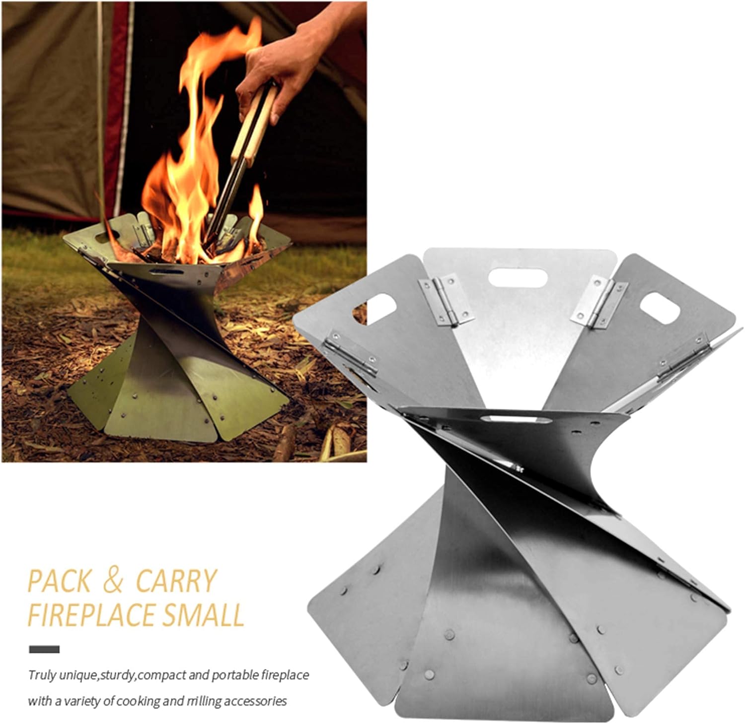 Large Cast Iron Garden Fire Pit Basket for Party,Creative Foldable Fire Pit,Outdoor Heater Firebowl Wood Burning,Stainless Fireplace for Charcoal Burning